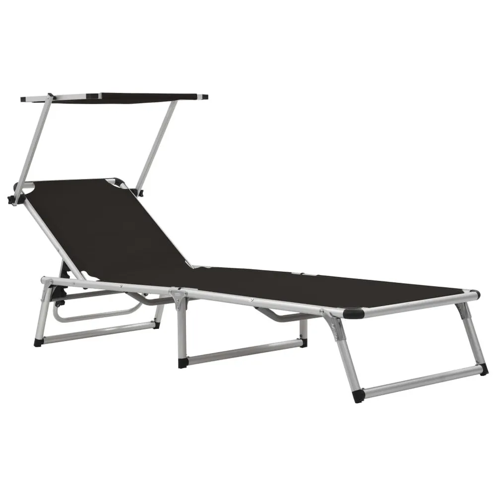 Chaise longue pliable avec toit Aluminium et textilène Noir