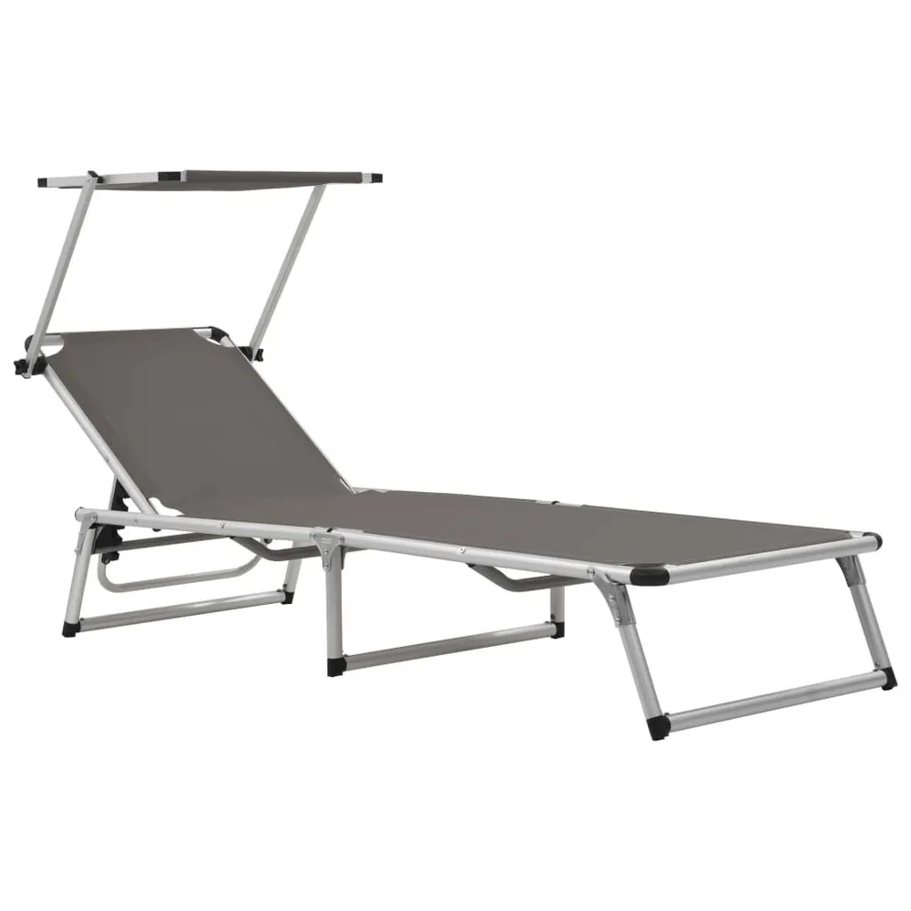 Chaise longue pliable avec toit aluminium et textilène gris