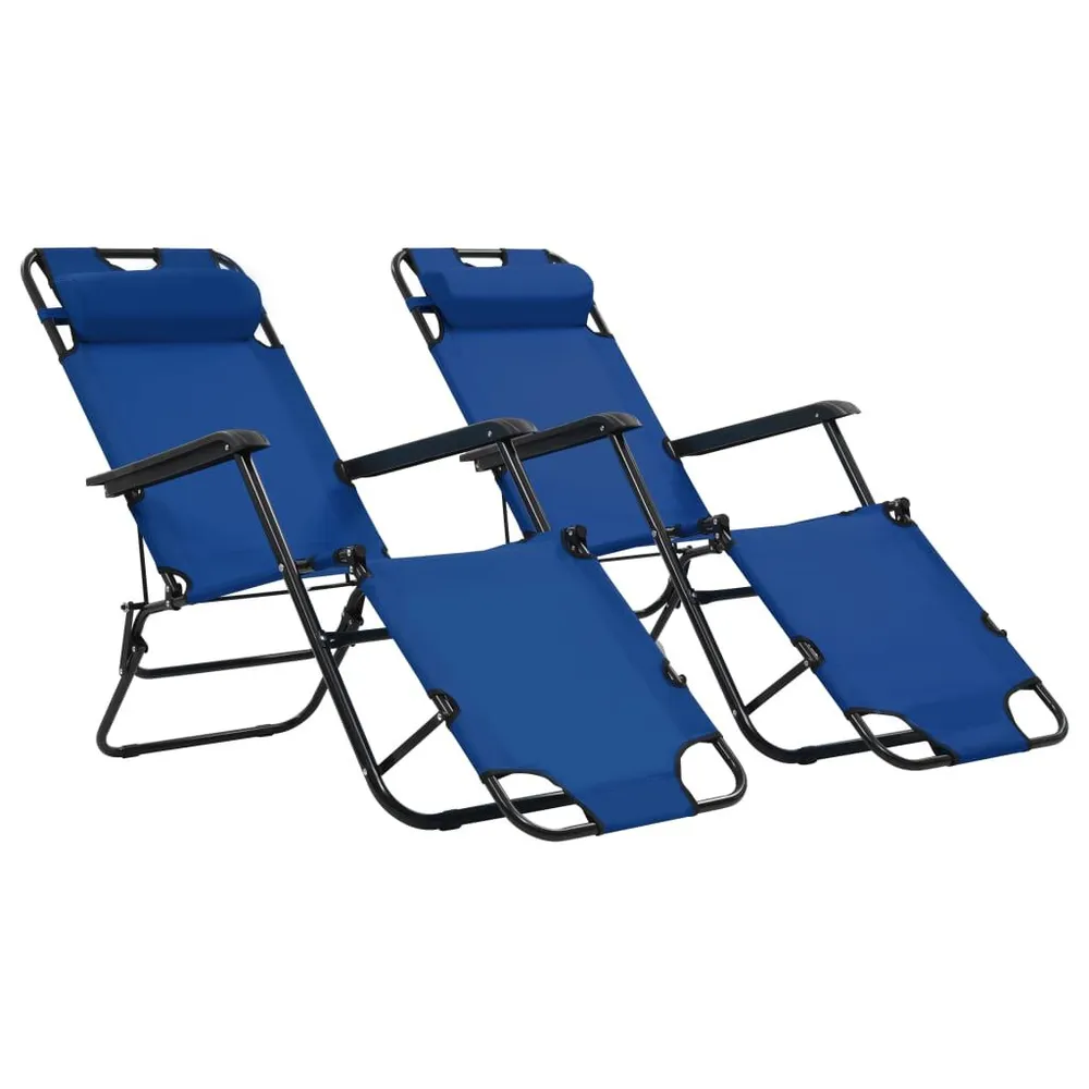 Chaises longues pliables 2 pcs avec repose-pied Acier Bleu