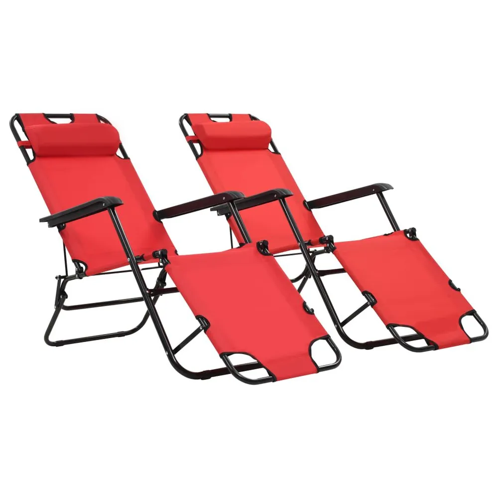 Chaises longues pliables 2 pcs avec repose-pied Acier Rouge