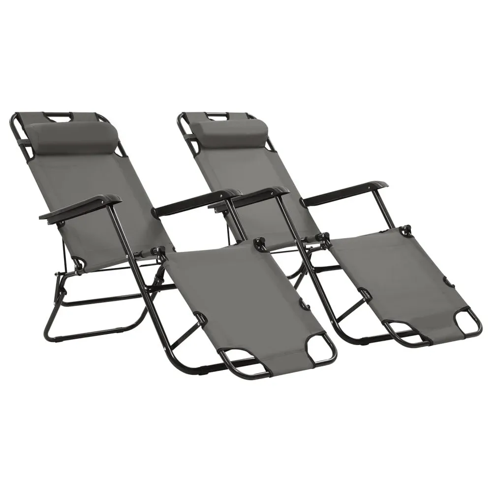 Chaises longues pliables 2 pcs avec repose-pied Acier Gris