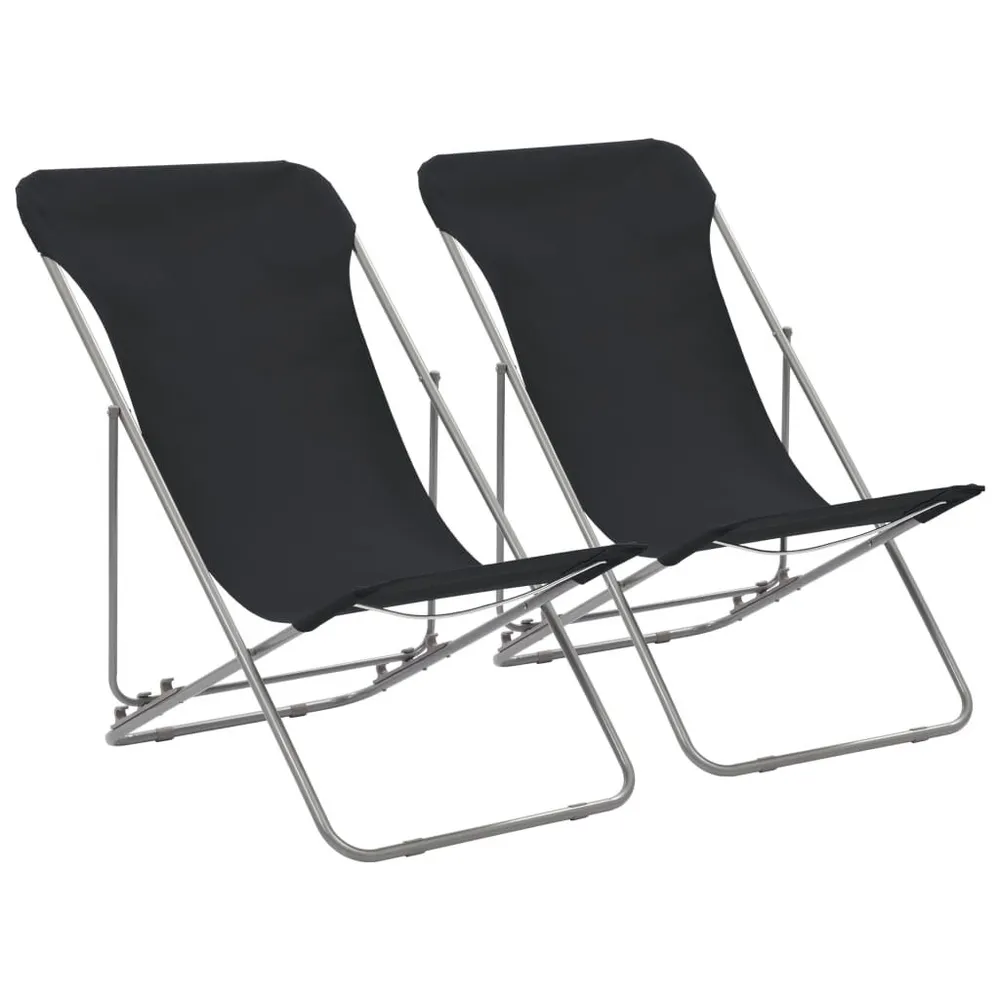 Chaises de plage pliables lot de 2 Acier et tissu oxford Noir