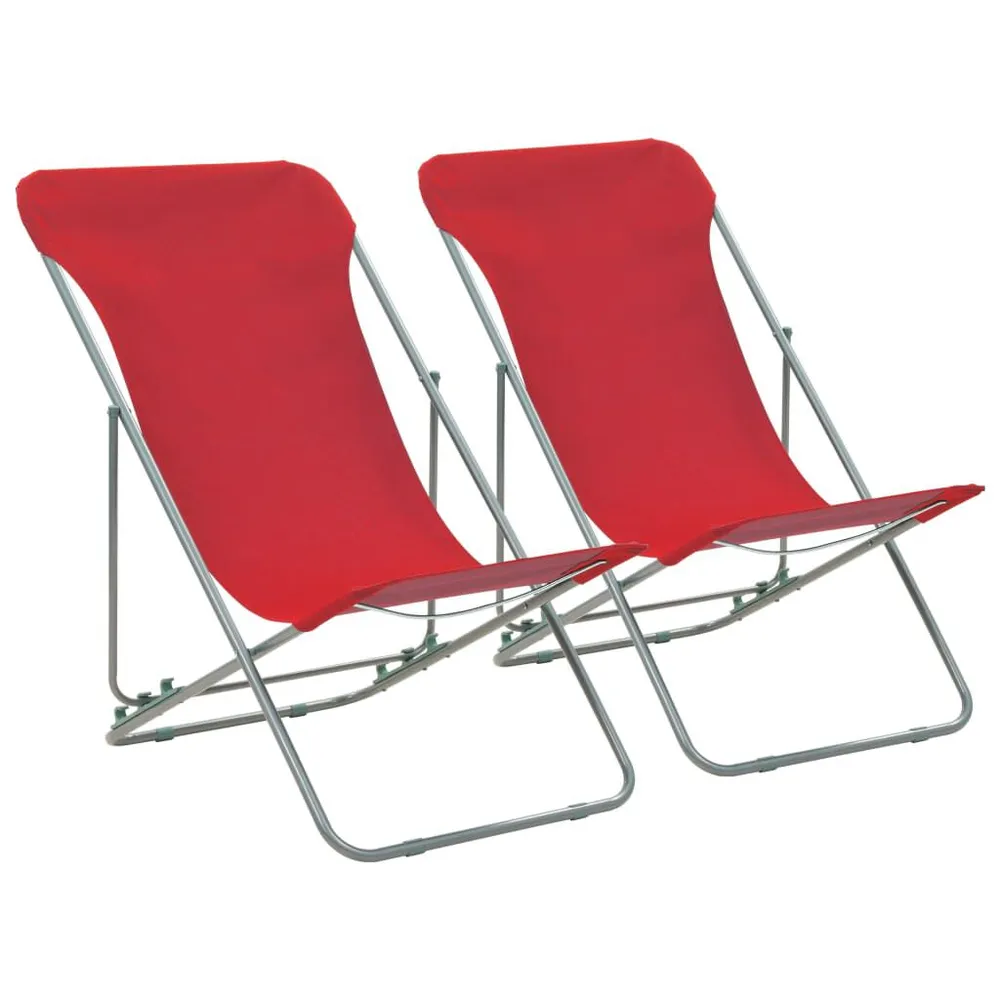 Chaises de plage pliables lot de 2 Acier et tissu oxford Rouge