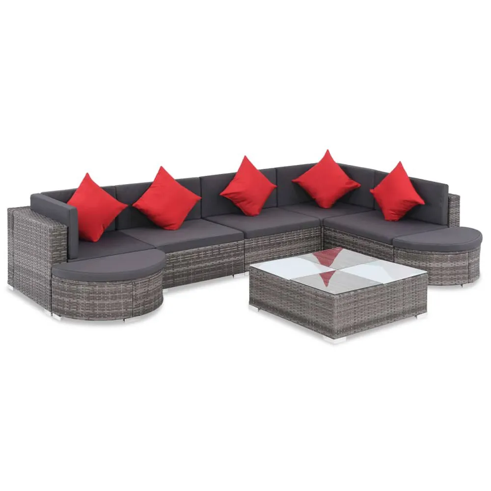 Salon de jardin 8 pcs avec coussins résine tressée gris