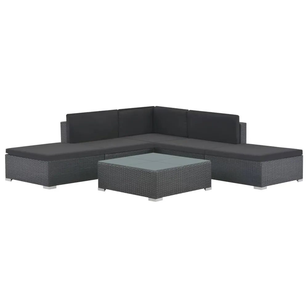 Salon de jardin 6 pcs avec coussins résine tressée noir