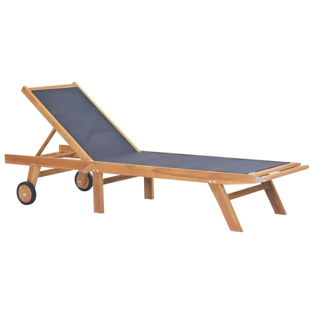 Chaise longue pliable avec roulettes Teck massif et textilène