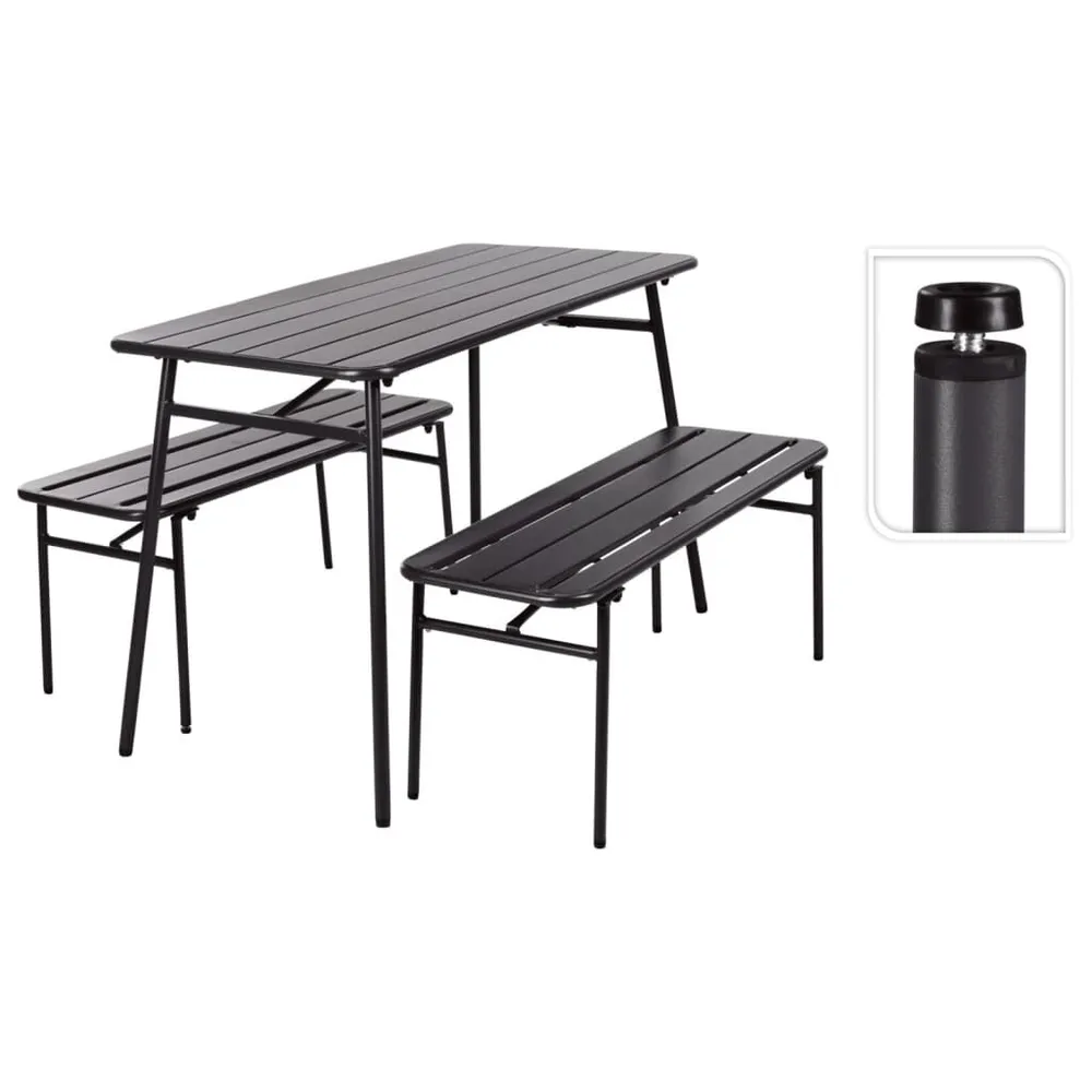 ProGarden Ensemble table et banc de jardin 3 pcs gris acier