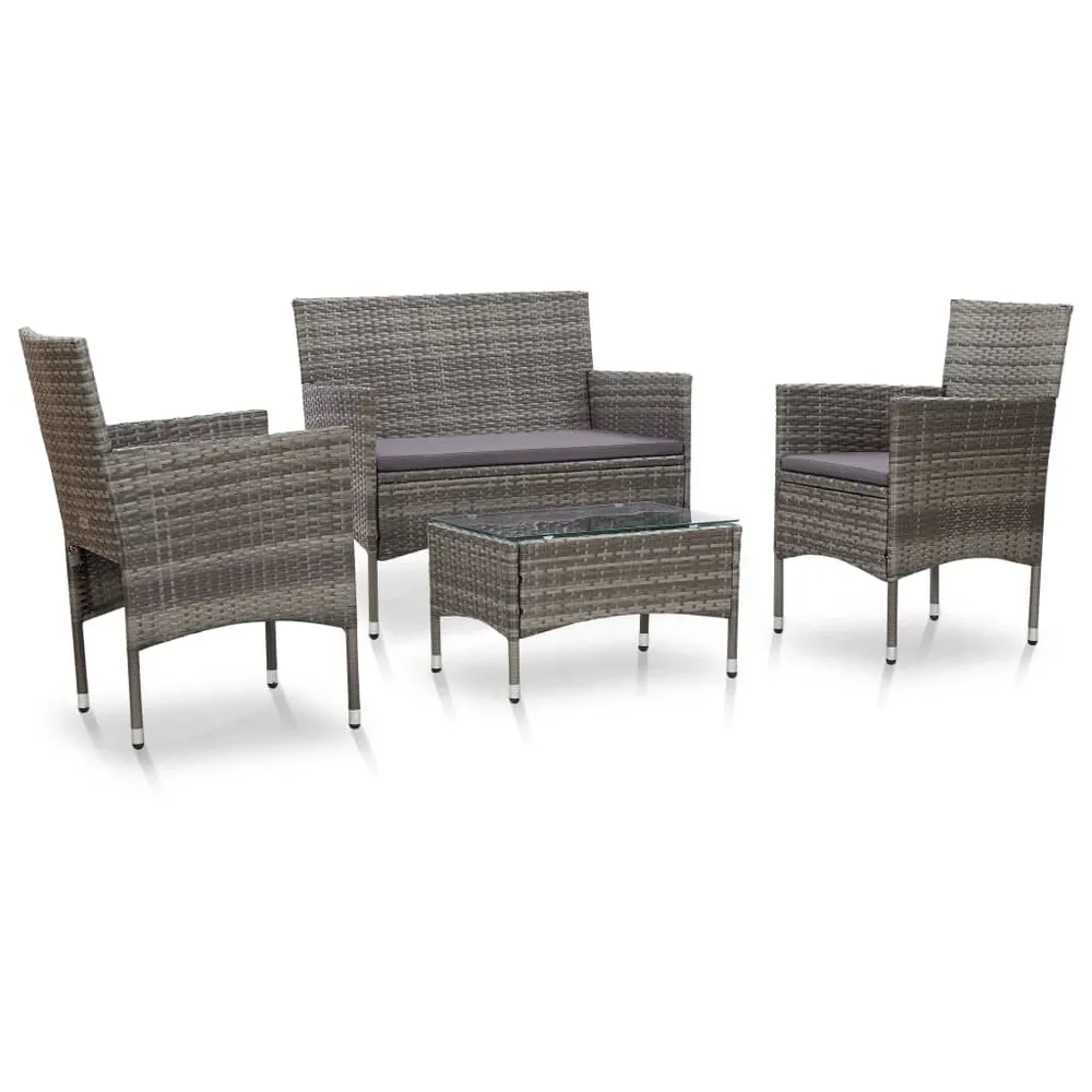 Salon de jardin 4 pcs avec coussins résine tressée gris