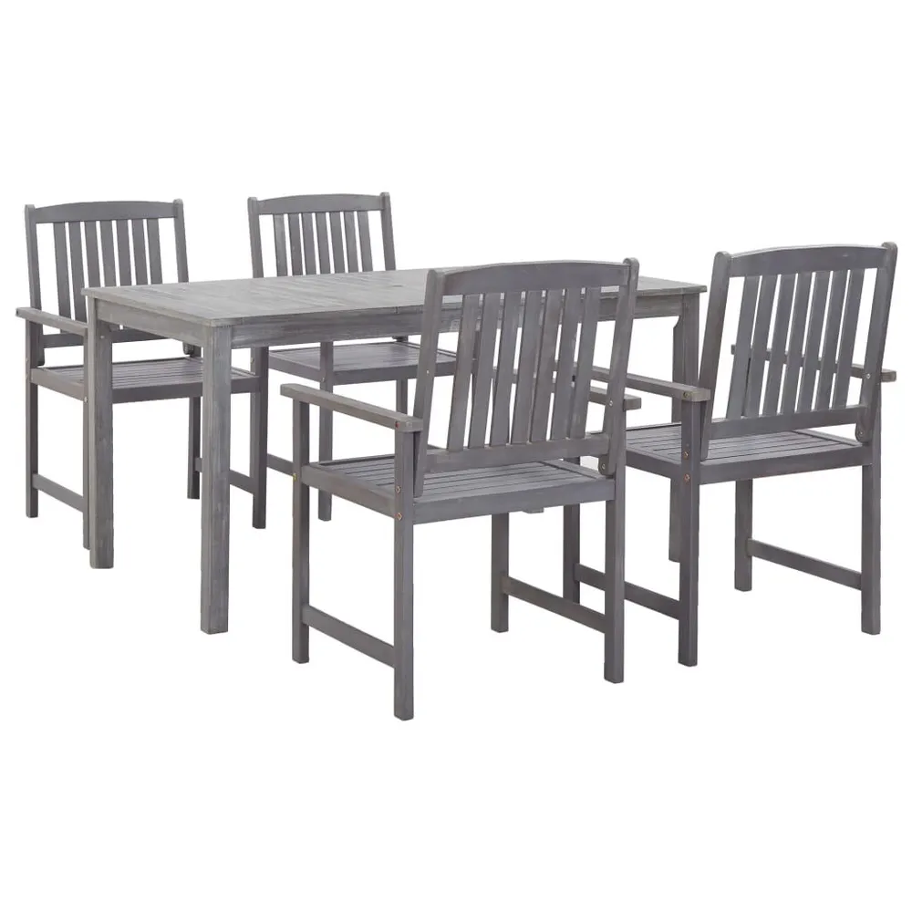 Ensemble à manger d'extérieur 5 pcs Gris Bois d'acacia solide