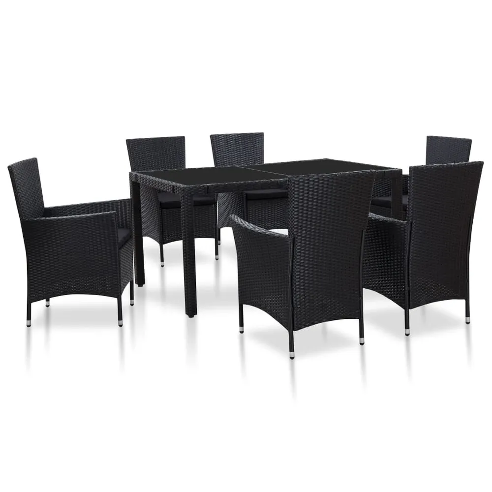 Ensemble à manger d'extérieur 7 pcs Résine tressée Noir