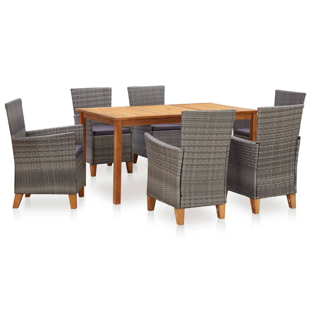 Mobilier à dîner 7 pcs résine tressée et bois d'acacia gris