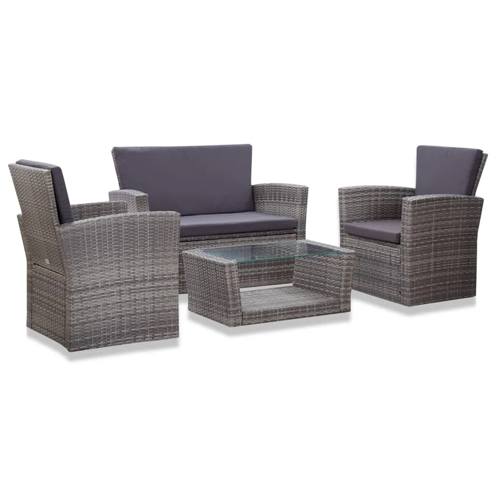 Salon de jardin 4 pcs avec coussins résine tressée gris