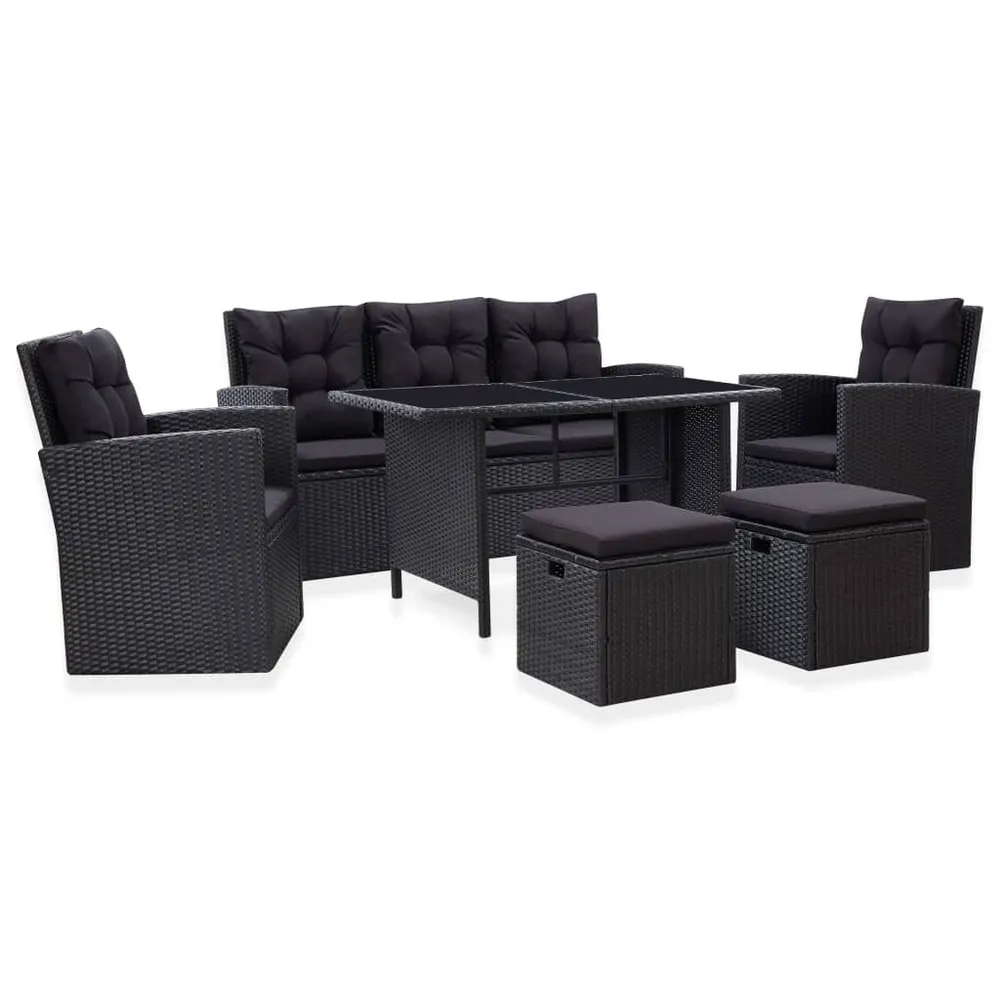 Salon de jardin 6 pcs avec coussins Résine tressée Noir