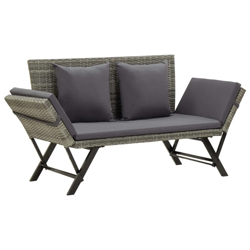 Banc de jardin avec coussins 176 cm Gris Résine tressée