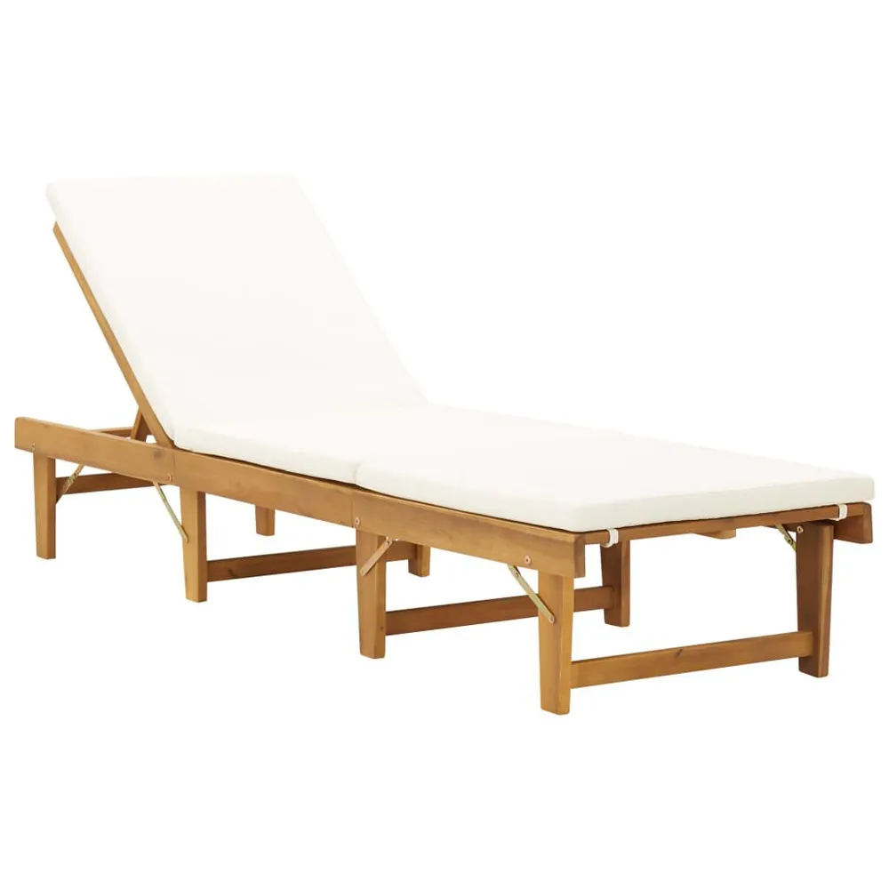 Chaise longue pliante avec coussin Bois d'acacia solide