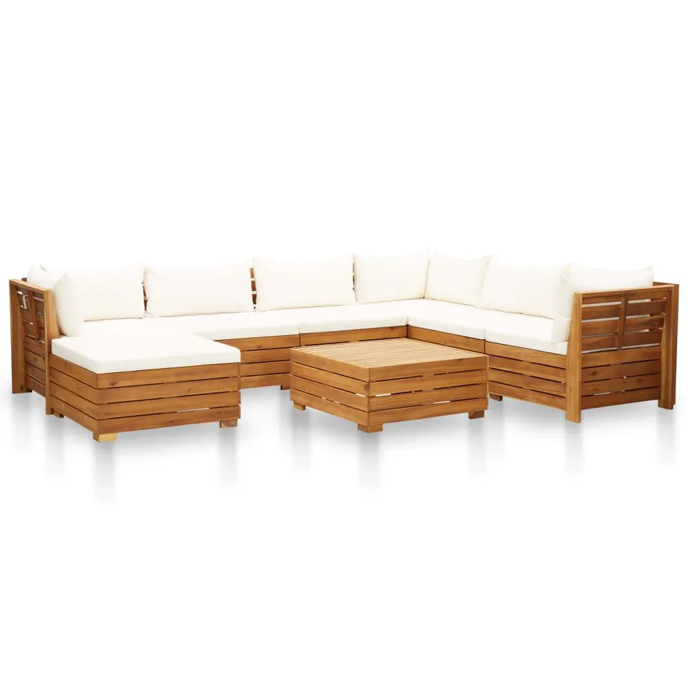 Salon de jardin 8 pcs avec coussins Acacia solide Blanc crème