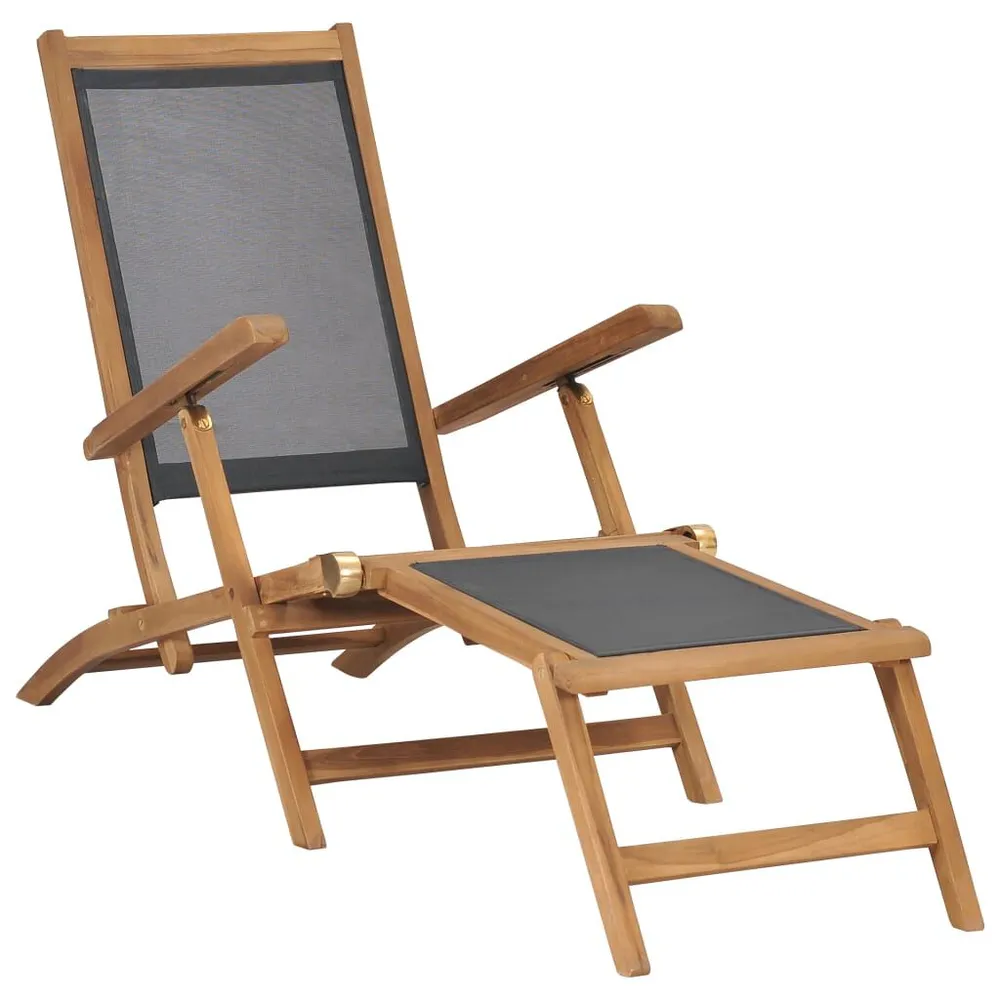 Chaise de terrasse avec repose-pied Bois de teck solide Noir