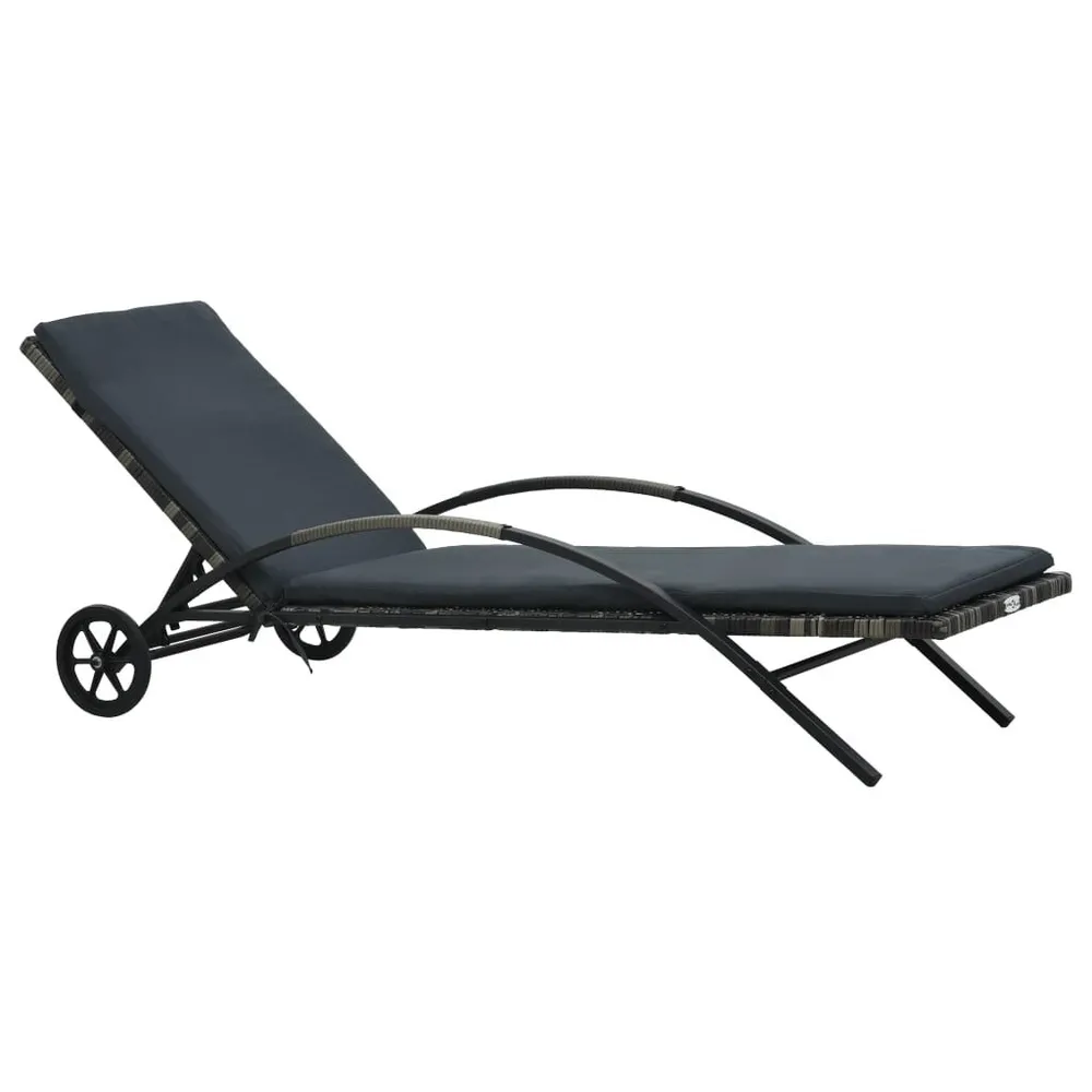 Chaise longue avec coussin et roues Résine tressée Anthracite