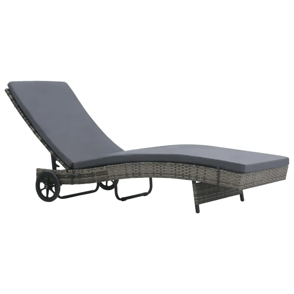 Chaise longue avec roues et coussin Résine tressée Anthracite