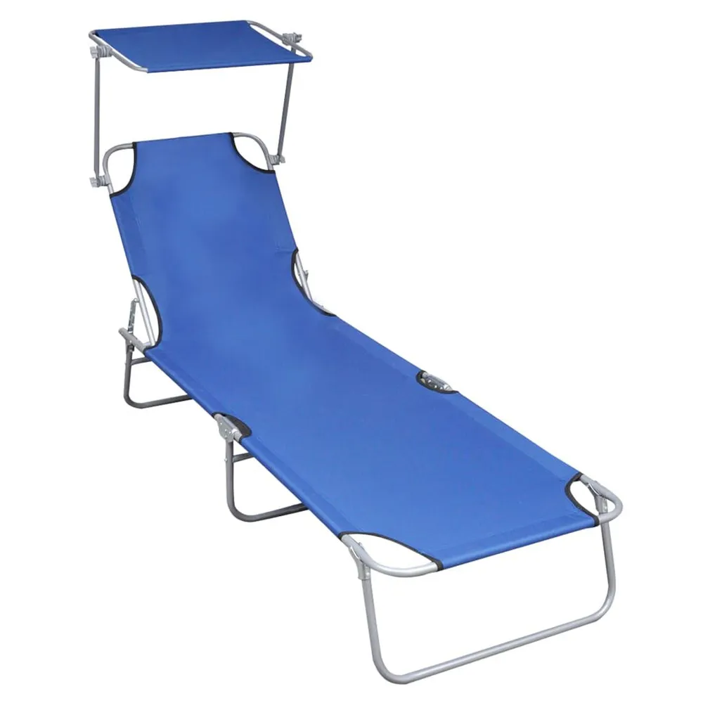 Chaise longue pliable avec auvent Bleu Aluminium