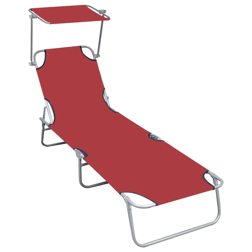 Chaise longue pliable avec auvent Rouge Aluminium