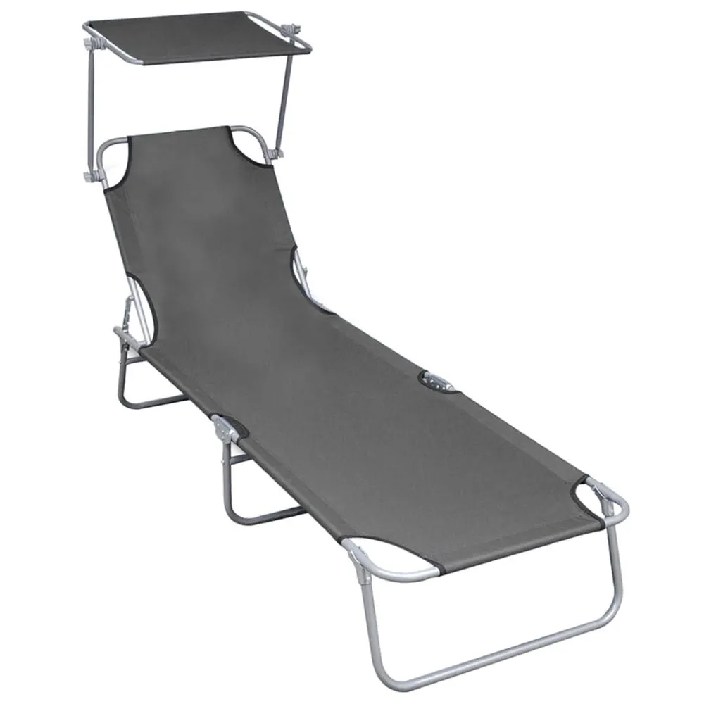 Chaise longue pliable avec auvent Gris Aluminium