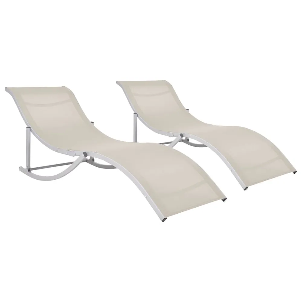 Chaises longues pliables lot de 2 Crème Textilène