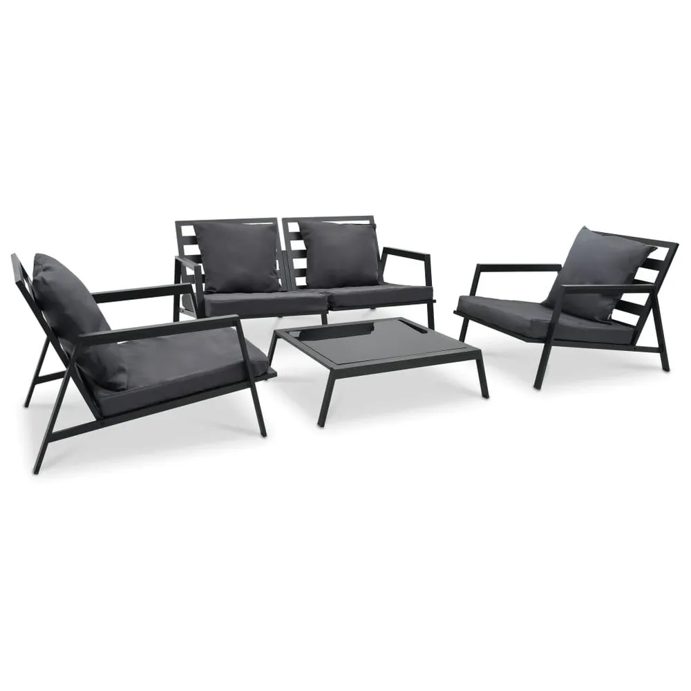 Salon de jardin 4 pcs avec coussins Aluminium Gris foncé