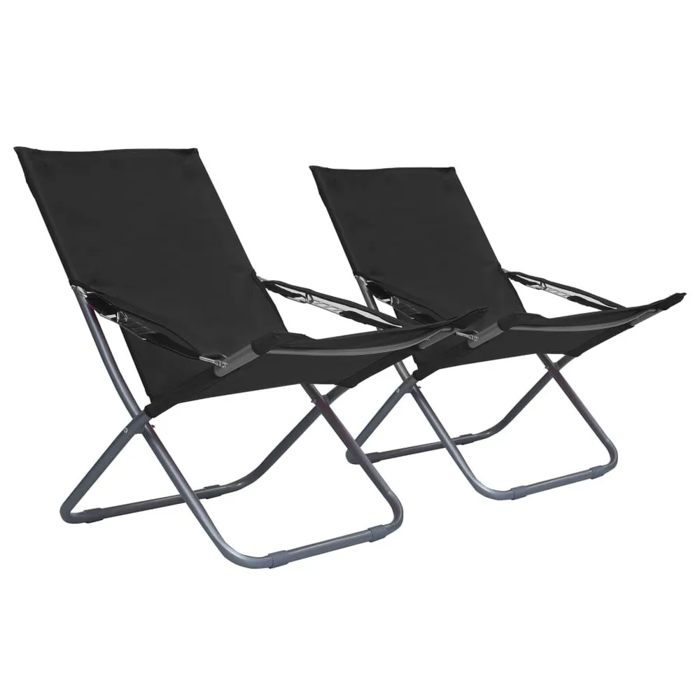 Chaises pliables de plage lot de 2 Tissu Noir