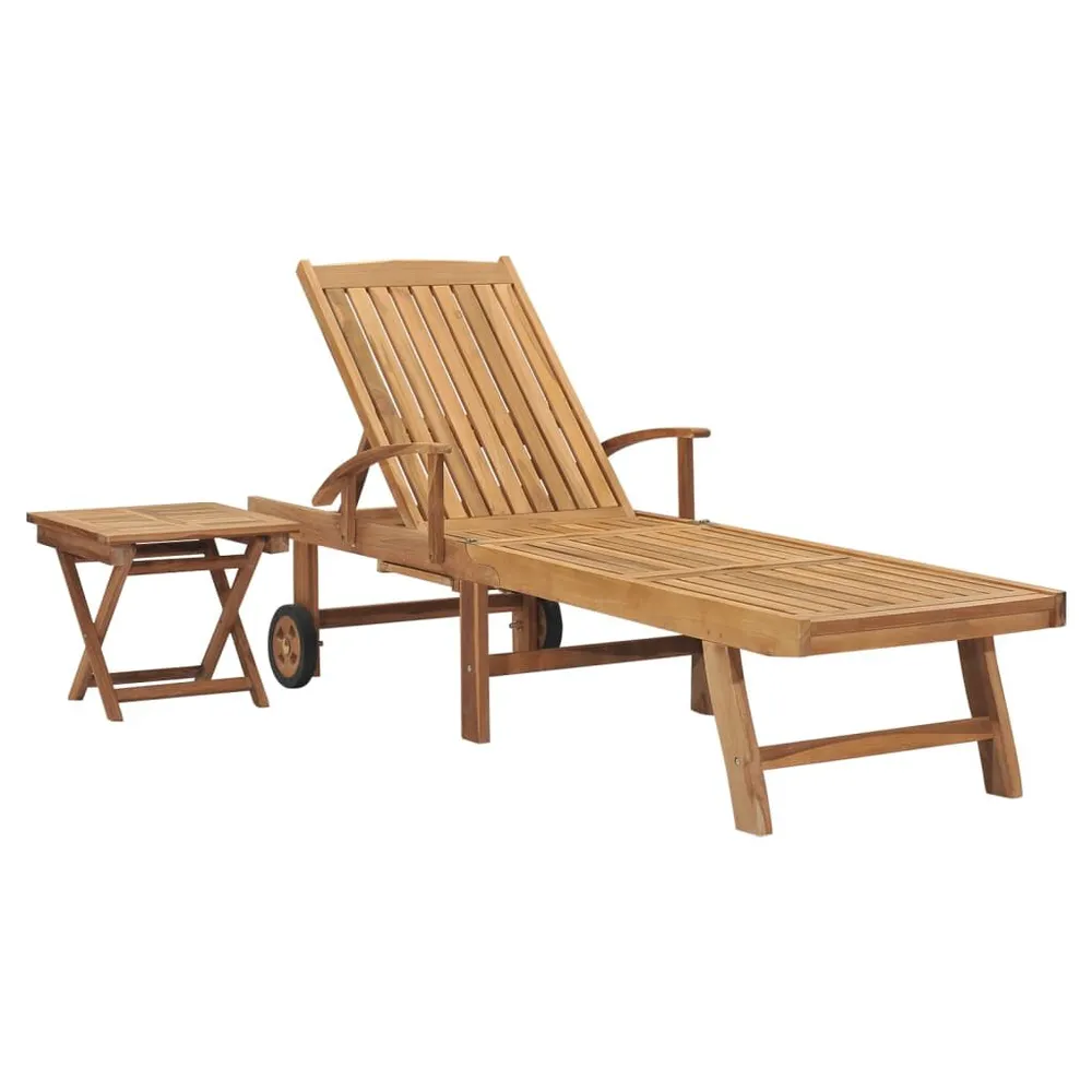 Chaise longue avec table Bois de teck solide