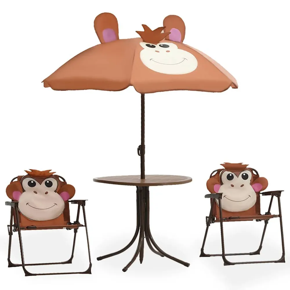 Ensemble de bistro avec parasol pour enfants 3 pcs Marron