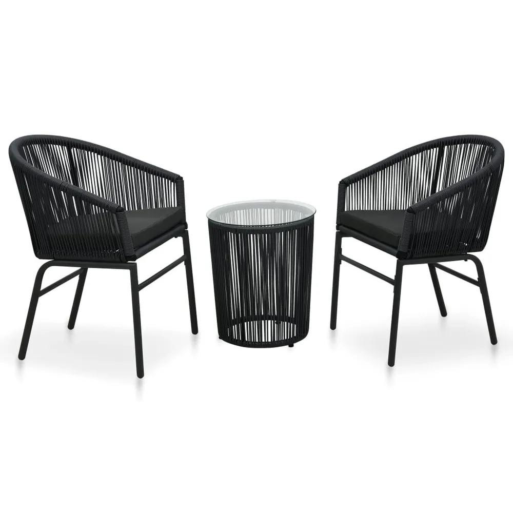 Ensemble de bistro 3 pcs avec coussins Rotin PE Noir