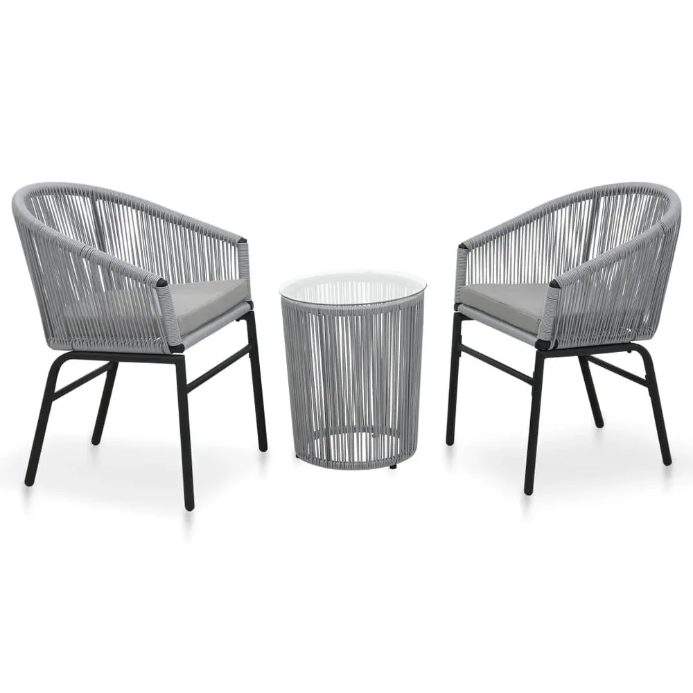 Ensemble de bistro 3 pcs avec coussins Rotin PE Gris