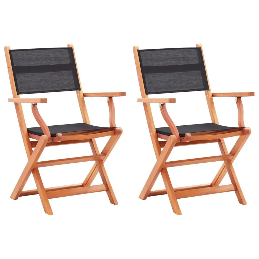 Chaises pliables de jardin lot de 2 Noir Eucalyptus textilène