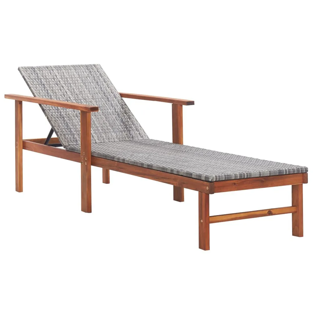 Chaise longue Résine tressée et bois d'acacia massif Gris