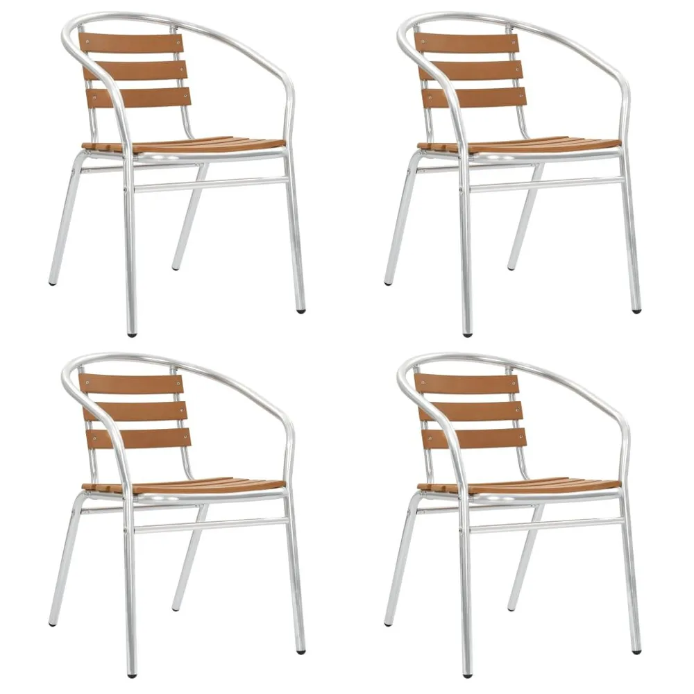 Chaises empilables de jardin lot de 4 Aluminium et WPC Argenté