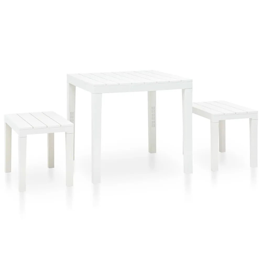 Table de jardin avec 2 bancs Plastique Blanc