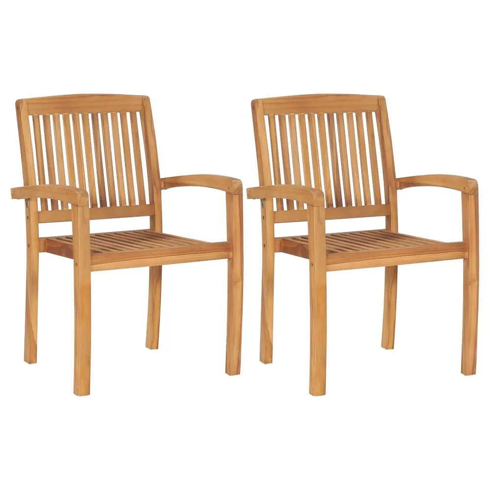 Chaises empilables à manger de jardin lot de 2 Bois teck solide