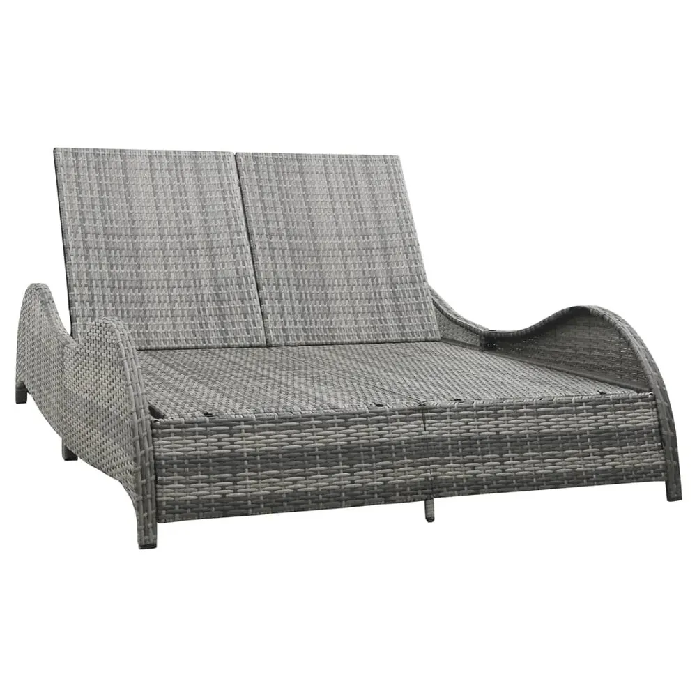 Chaise longue double avec coussin Résine tressée Anthracite