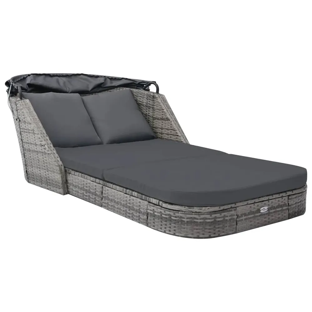 Chaise longue avec auvent Résine tressée Anthracite