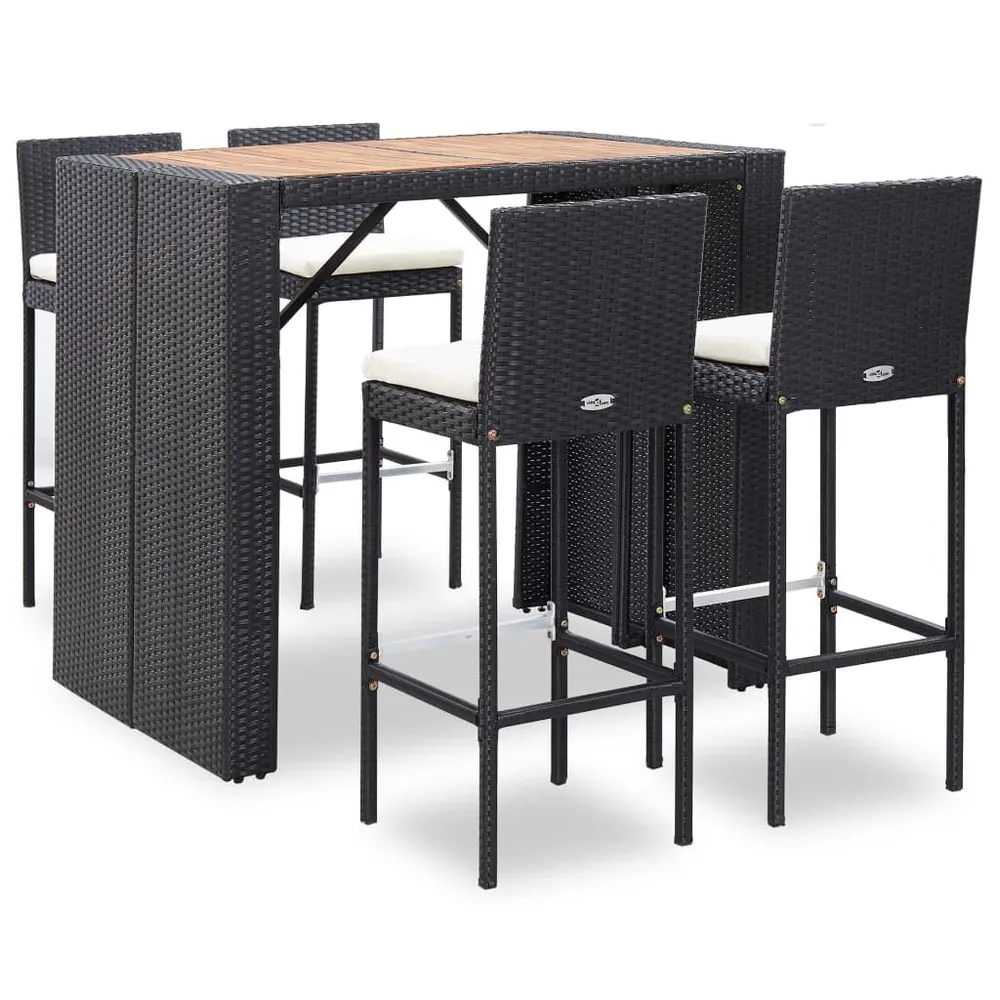 Ensemble de bar 5 pcs Résine tressée et bois d'acacia Noir