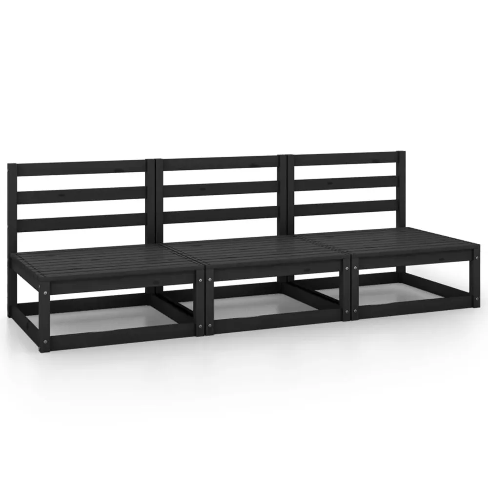 Canapés centraux de jardin 3 pcs noir bois de pin massif