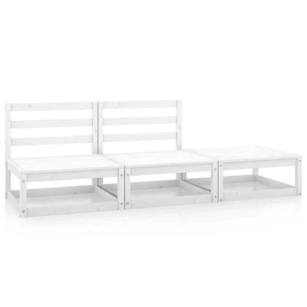 Salon de jardin 3 pcs Blanc Bois de pin massif