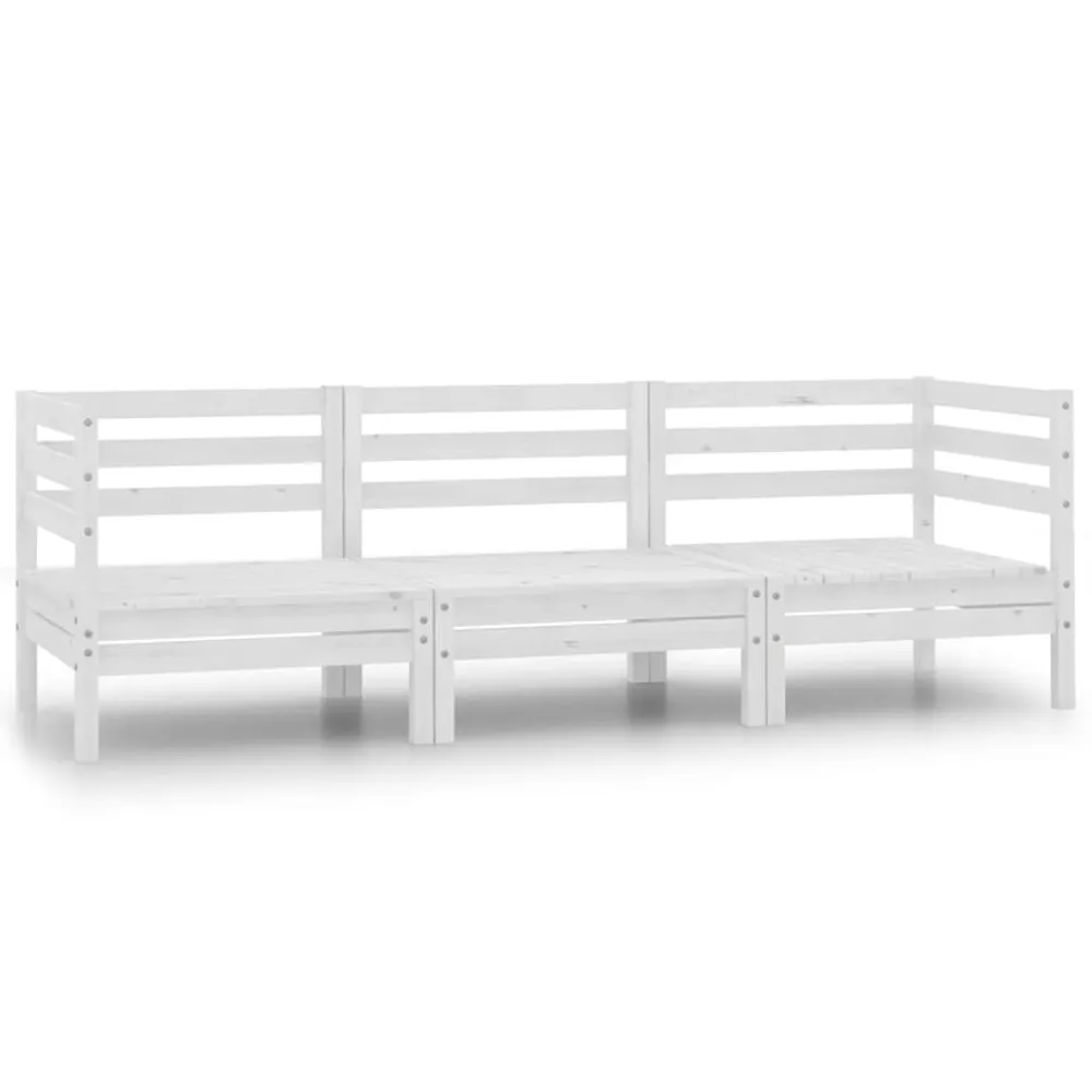 Salon de jardin 3 pcs Bois de pin massif Blanc