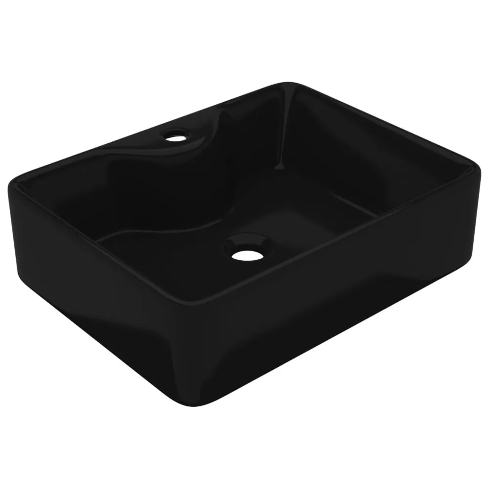 Vasque carrée à trou pour robinet céramique Noir pour salle de bain