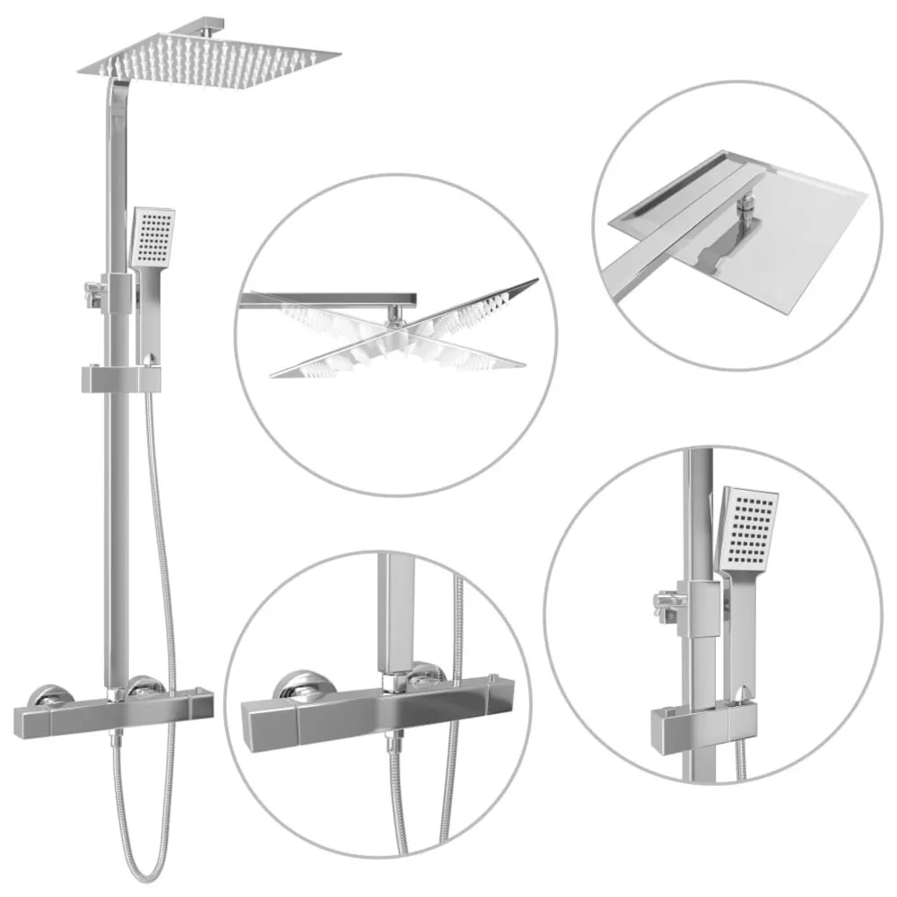 Ensemble de douche à deux têtes et thermostat Acier inoxydable