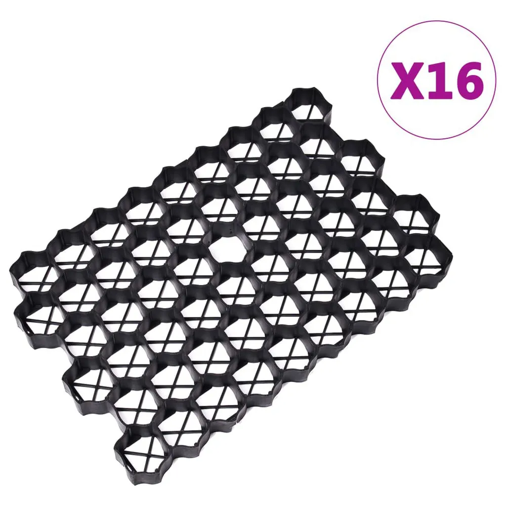 Grilles d'herbe 16 pcs noir 60x40x3 cm plastique