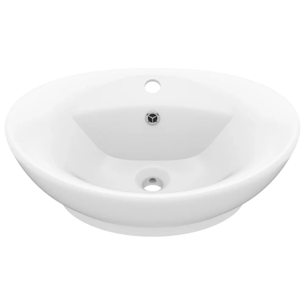 Lavabo ovale de luxe à trop-plein Blanc mat 58,5x39cm Céramique