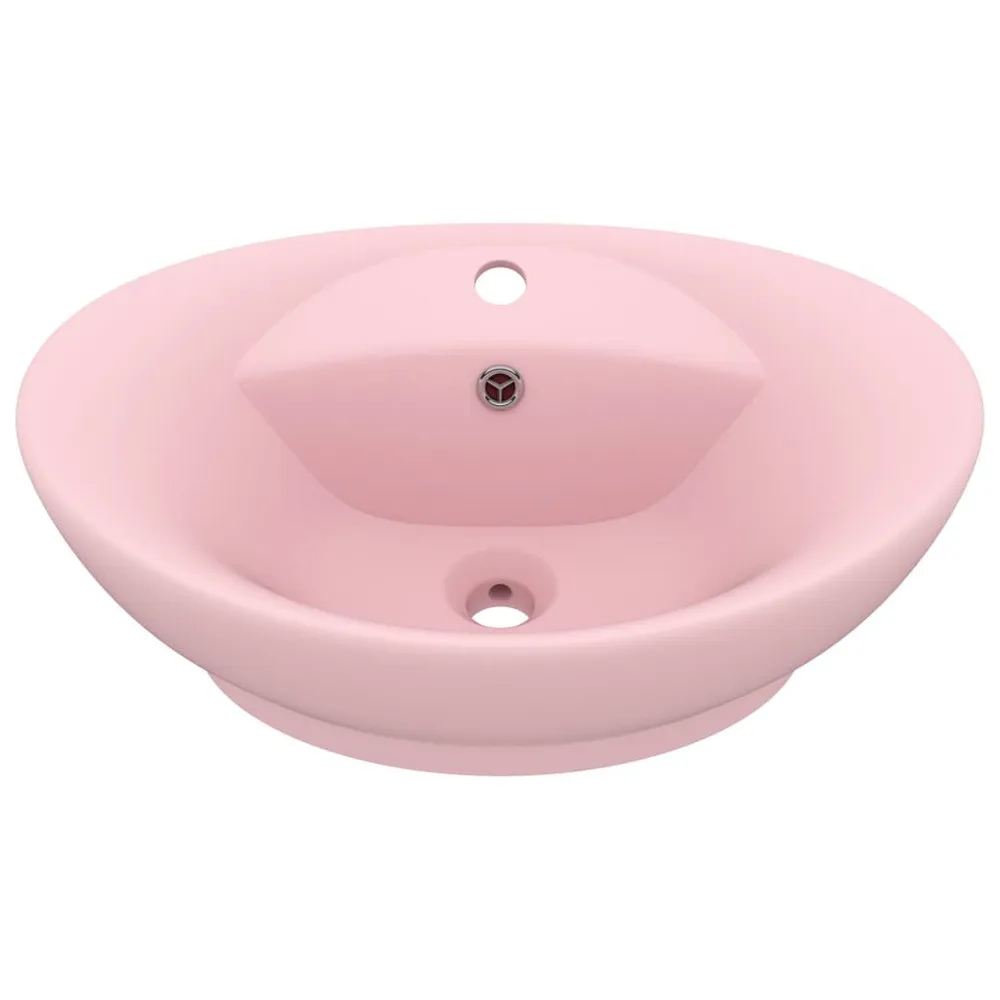 Lavabo ovale de luxe à trop-plein Rose mat 58,5x39 cm Céramique