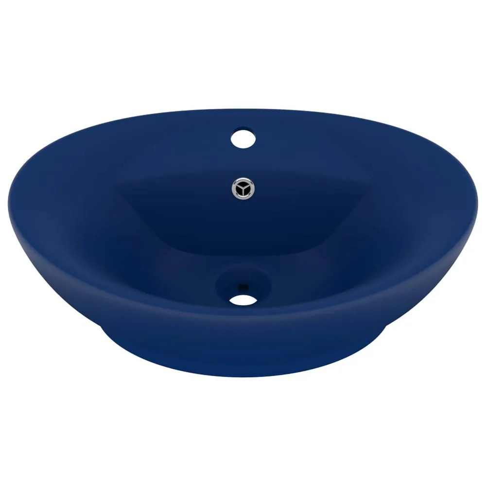 Lavabo ovale à trop-plein Bleu foncé mat 58,5x39 cm Céramique